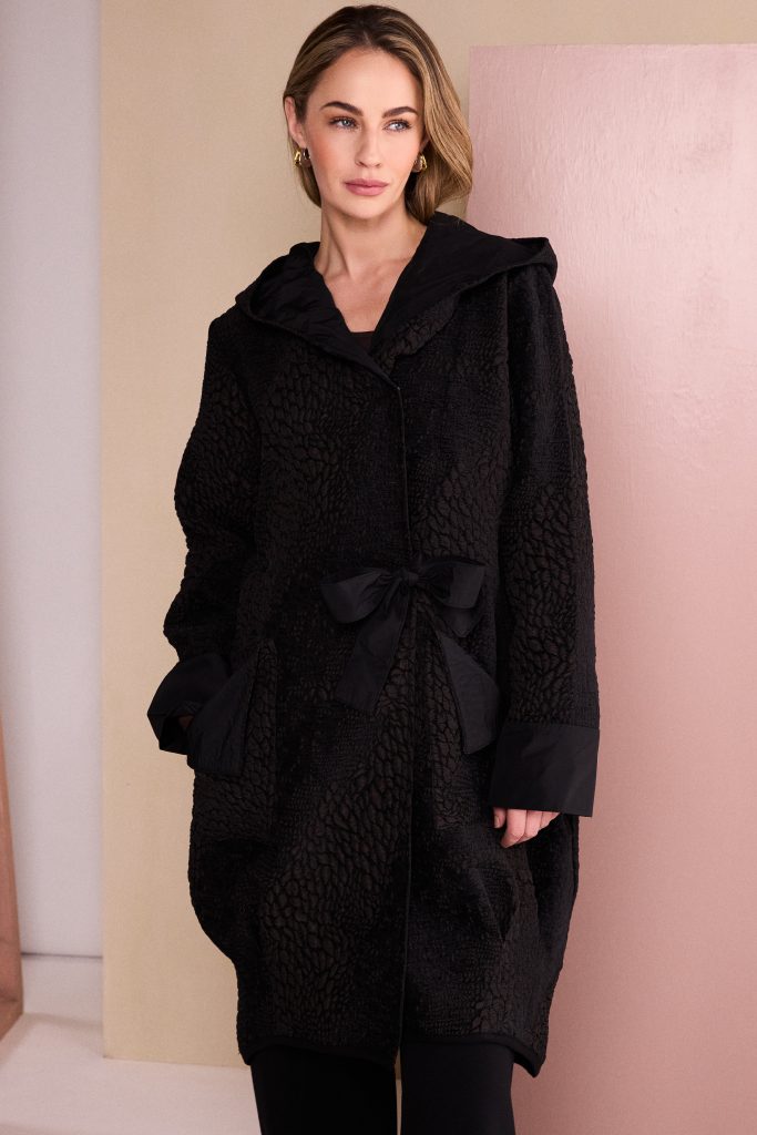 Black & Choko Jacquard Coat - NAW26161