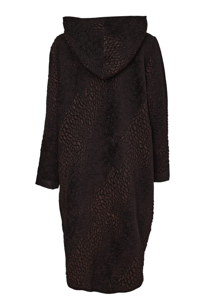 Black & Choko Jacquard Coat - NAW26161