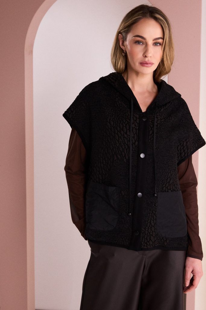 Black & Choko Hooded Waistcoat - NAW26162