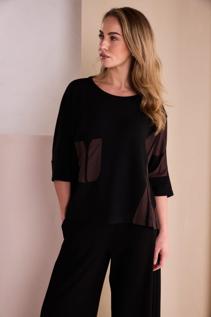 Black & Choko Print Top - NAW26217