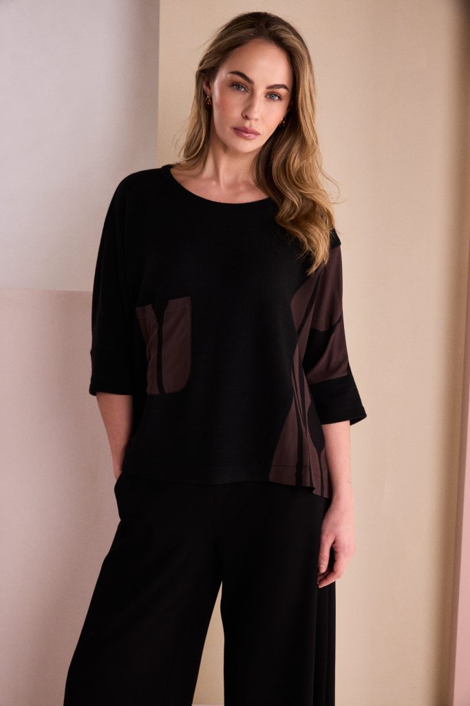 Black & Choko Print Top - NAW26217
