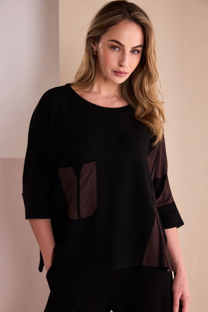 Black & Choko Print Top - NAW26217