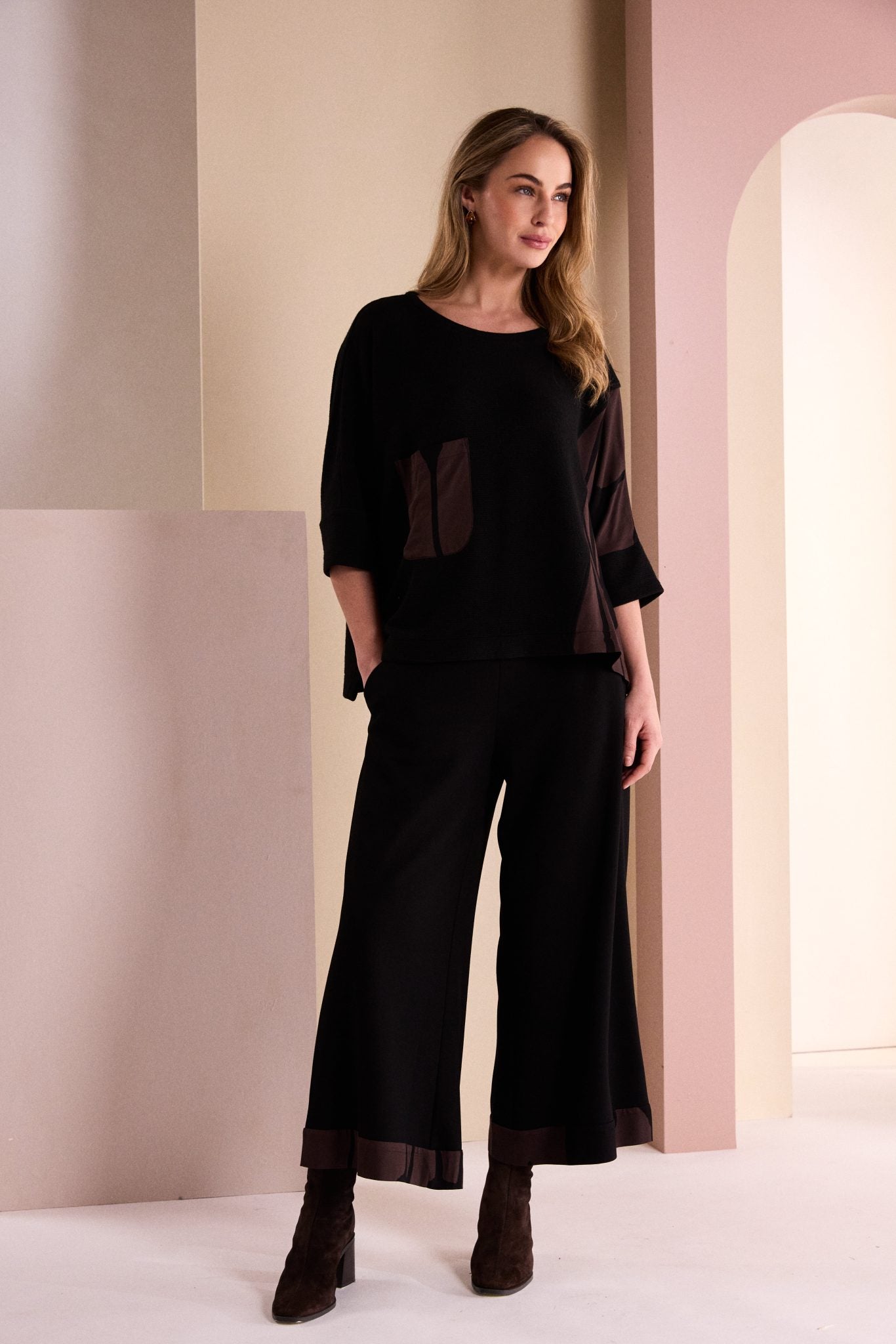 Black & Choko Trim Trousers - NAW26220