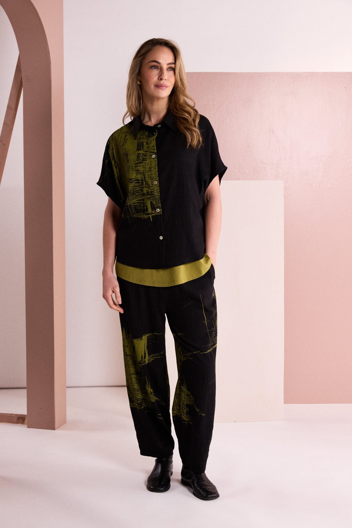 Black & Avocado Print Shirt - NAW26241
