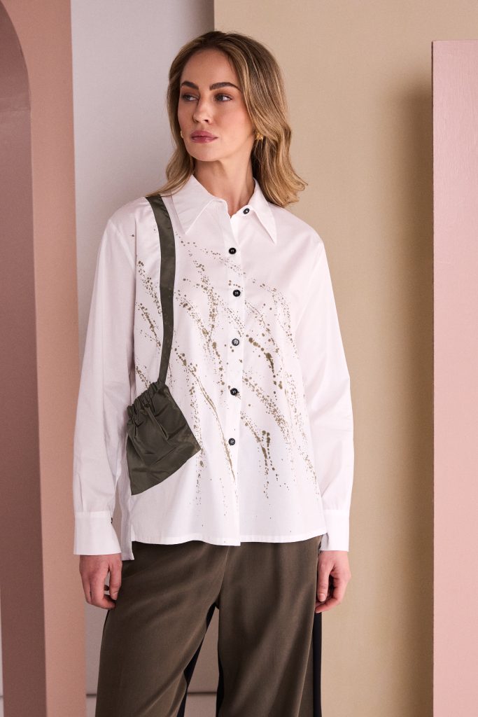 White & Army Speckled Print Shirt - NAW26262