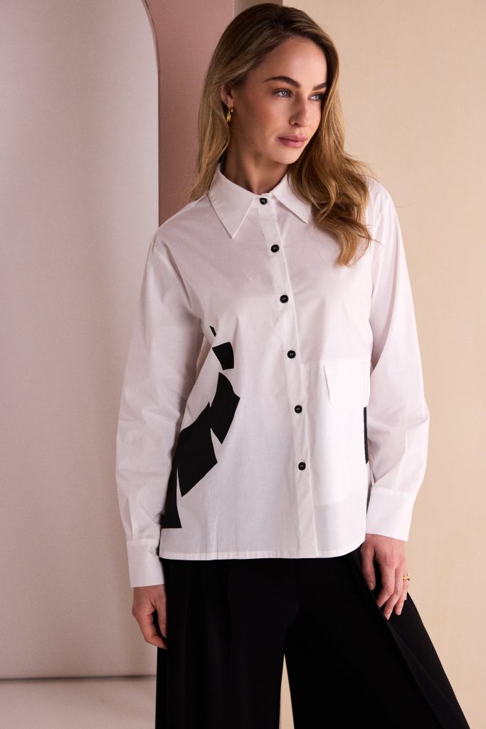 White & Black Placement Print Shirt - NAW26263