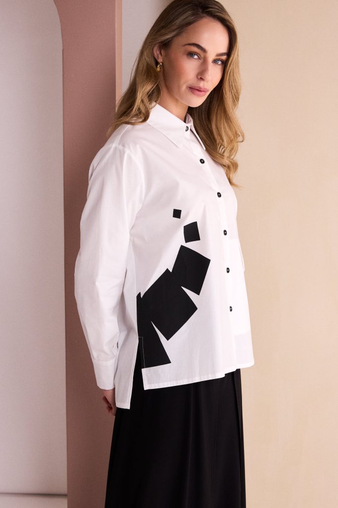 White & Black Placement Print Shirt - NAW26263