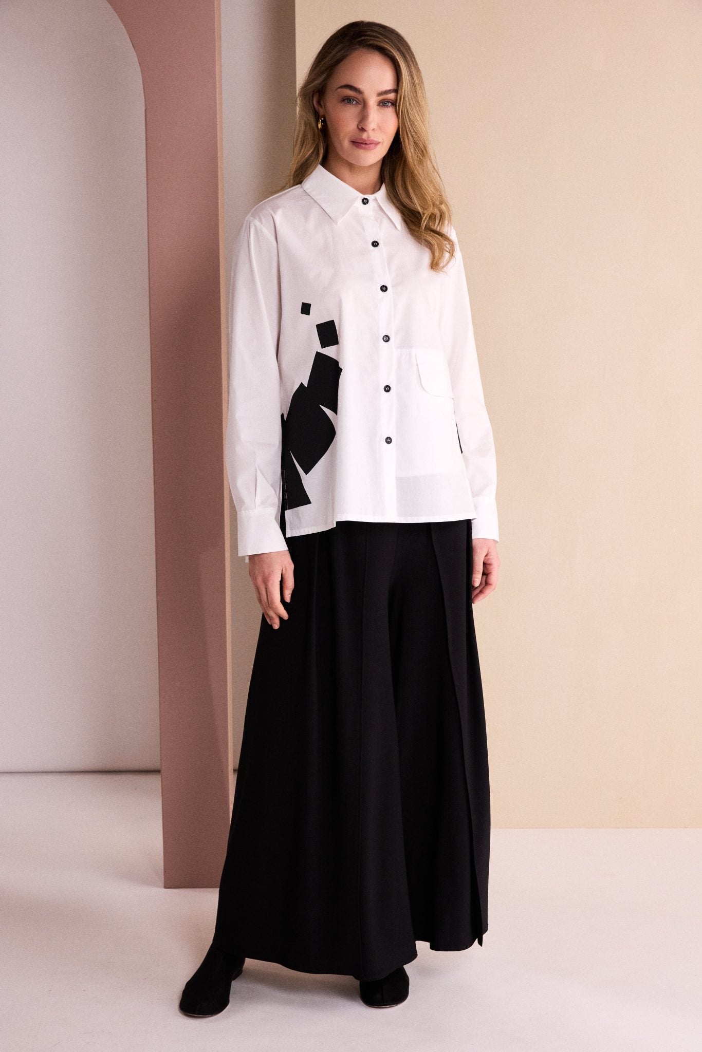 White & Black Placement Print Shirt - NAW26263