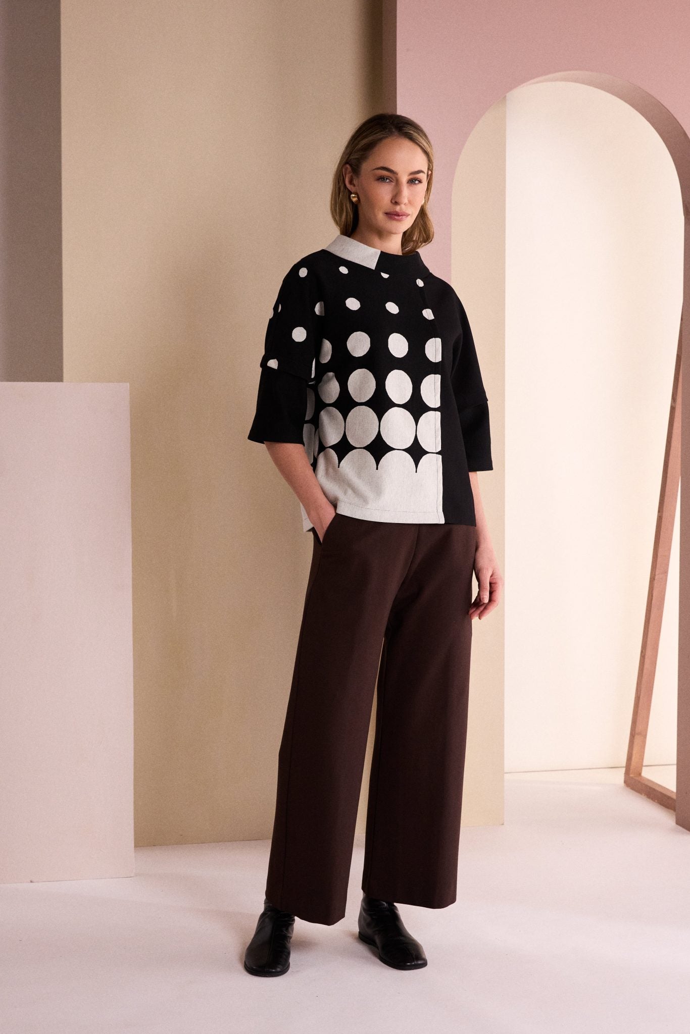 Black & Stone Spot Print Top - NAW26269