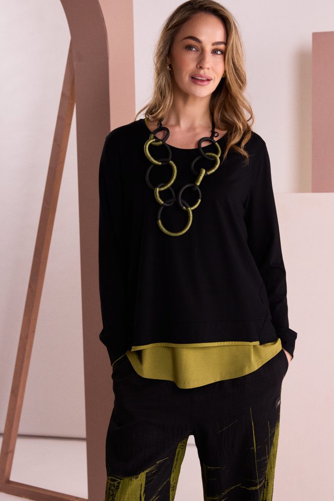 Black & Avocado Trim Top - NAW26149