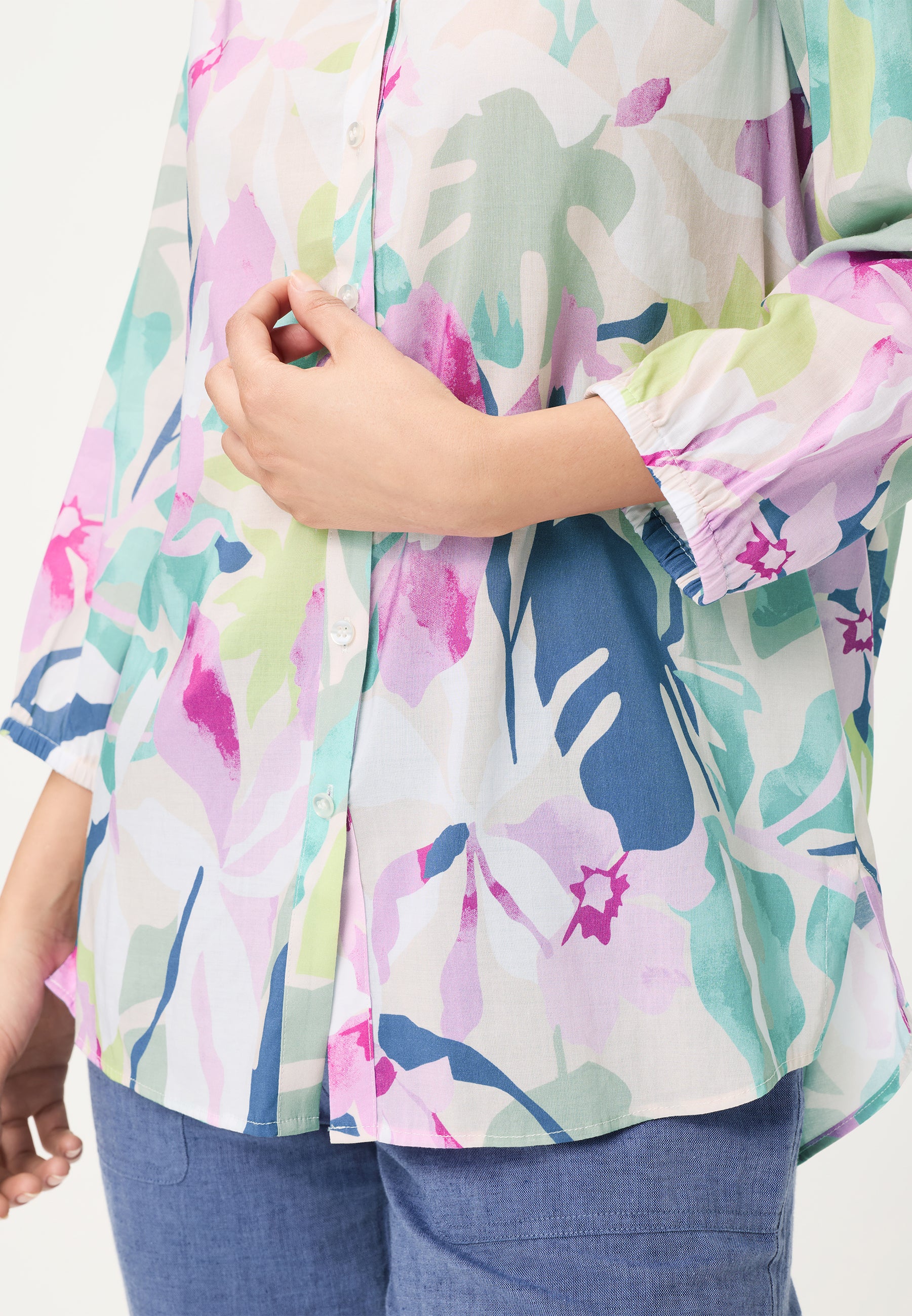 Pool Blue Floral Blouse - 12002217