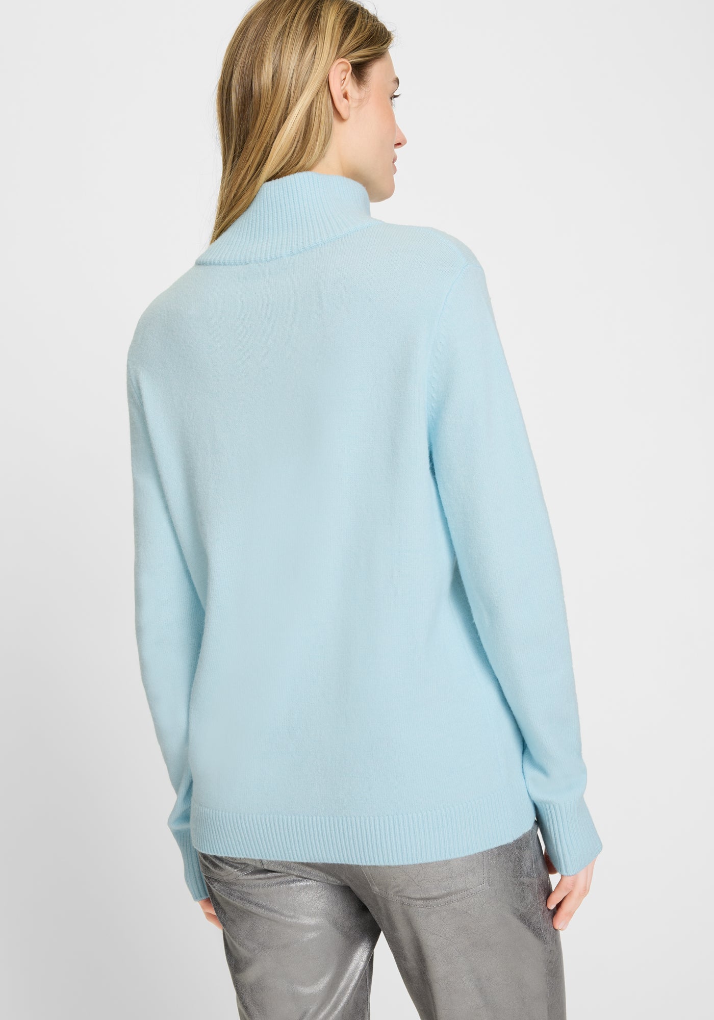 Satin Blue Zip Neck Sweater - 11004655