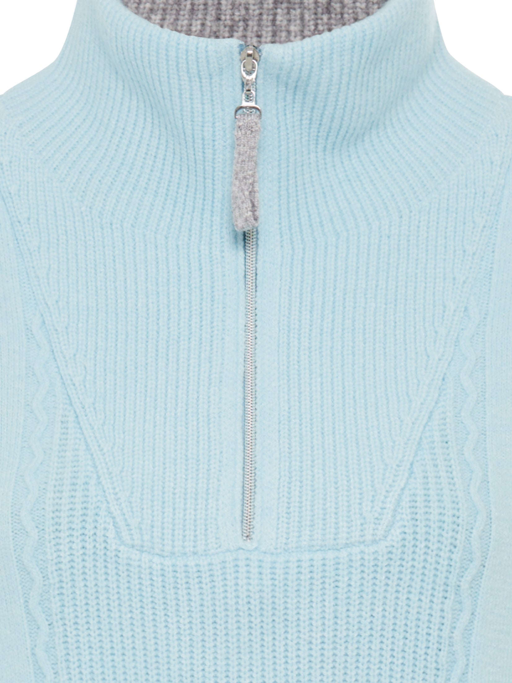 Satin Blue Zip Neck Sweater - 11004655