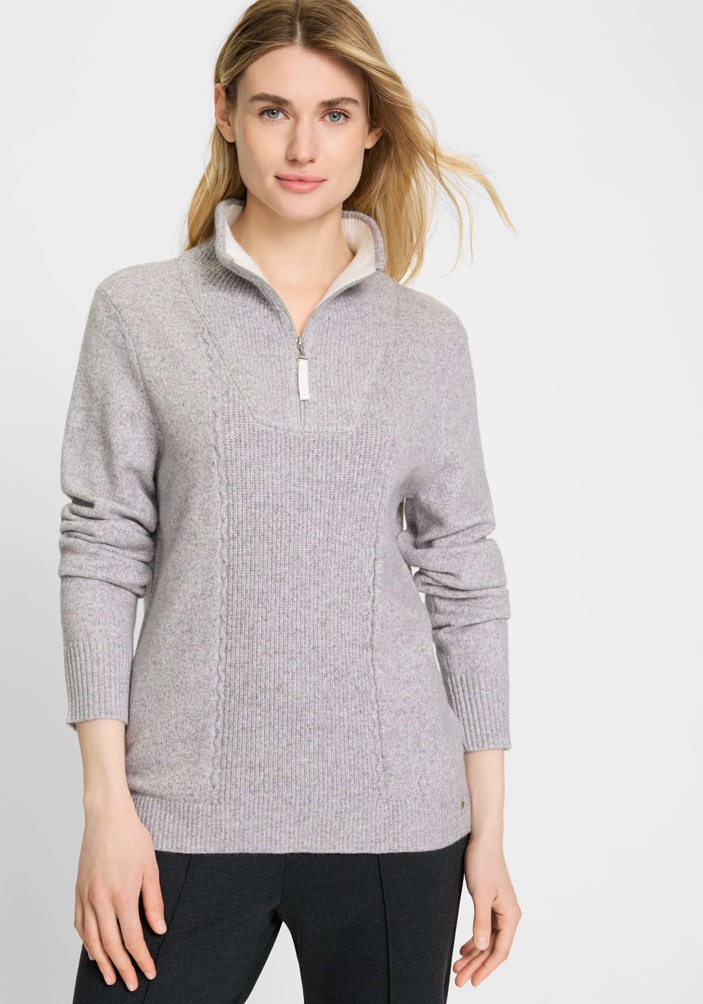 Misty Grey Zip Neck Sweater - 11004655
