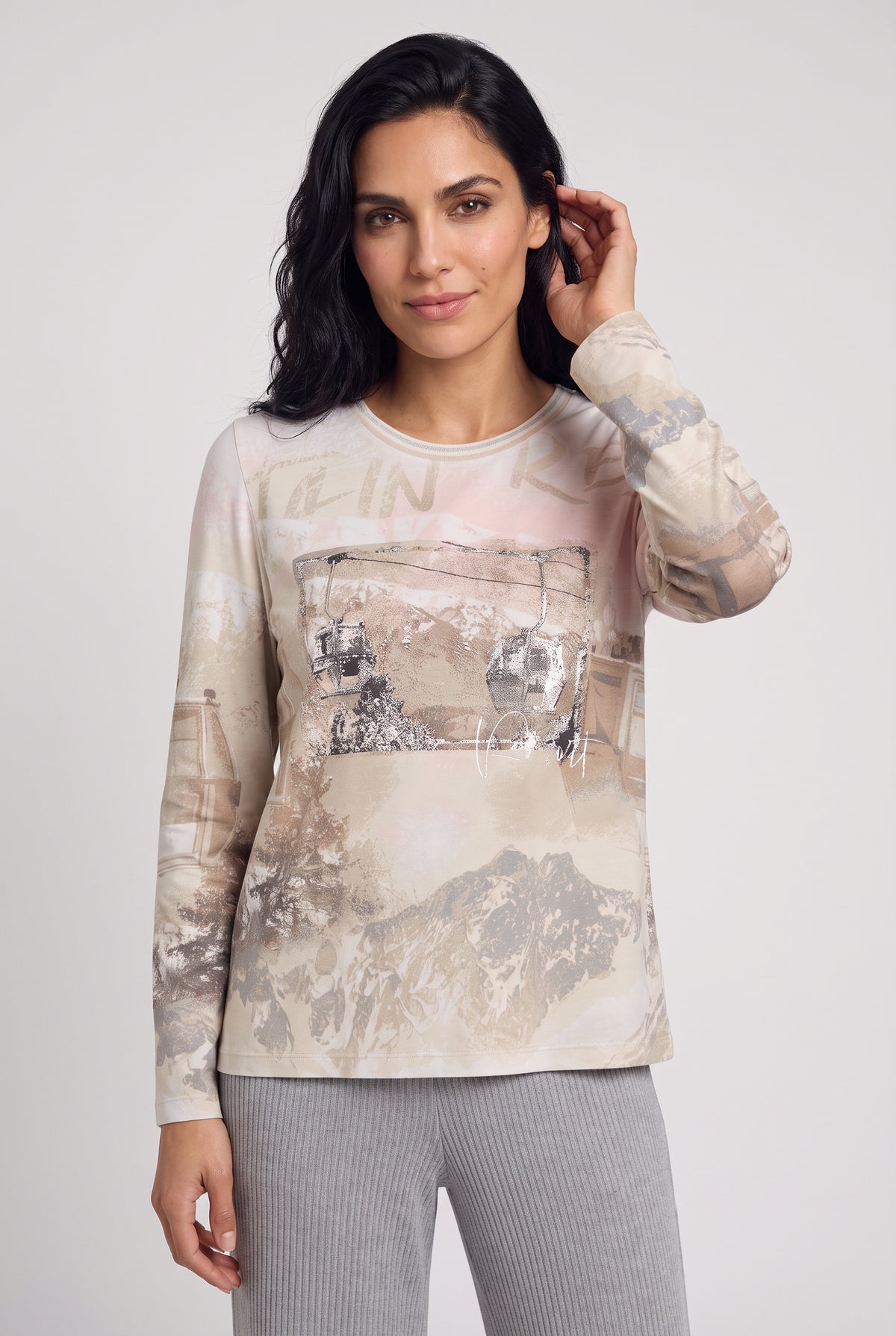 Almond Beige Ski Scene Top - 11105526