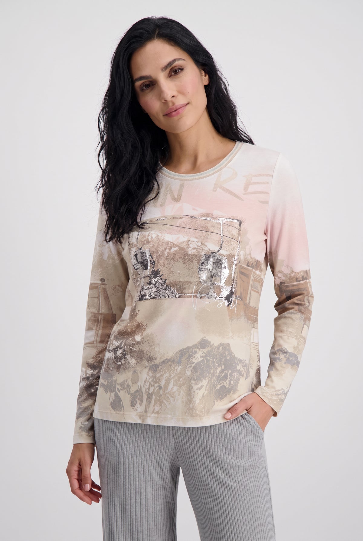 Almond Beige Ski Scene Top - 11105526