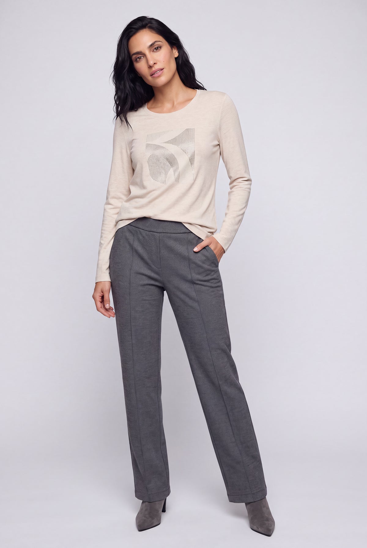 Mid Grey Melange Trousers - 14002569