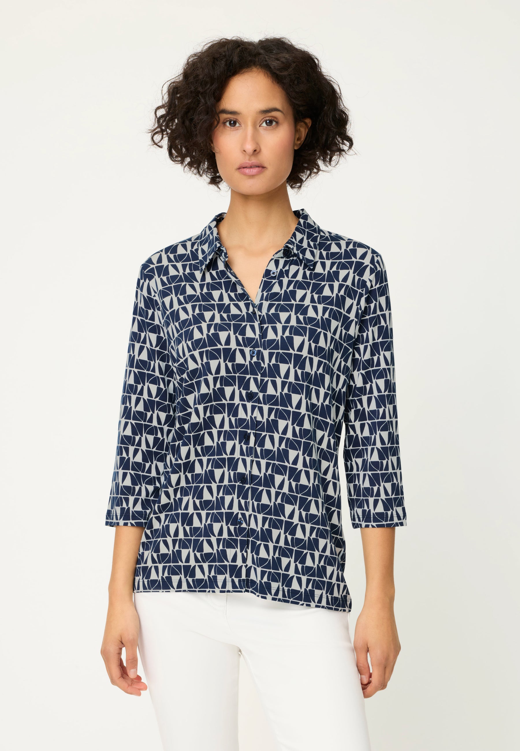 Ink Blue Print Blouse - 12002195
