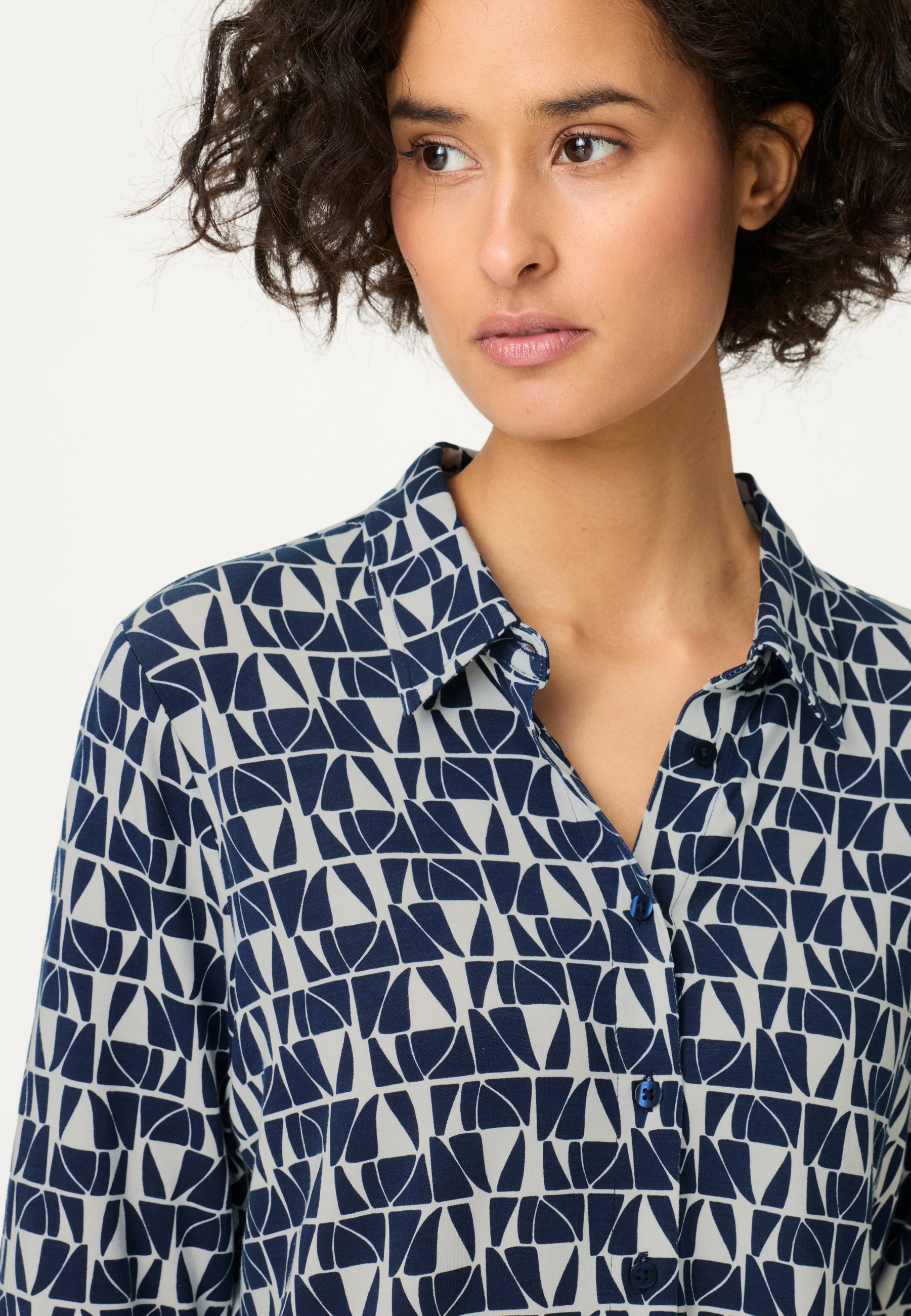 Ink Blue Print Blouse - 12002195