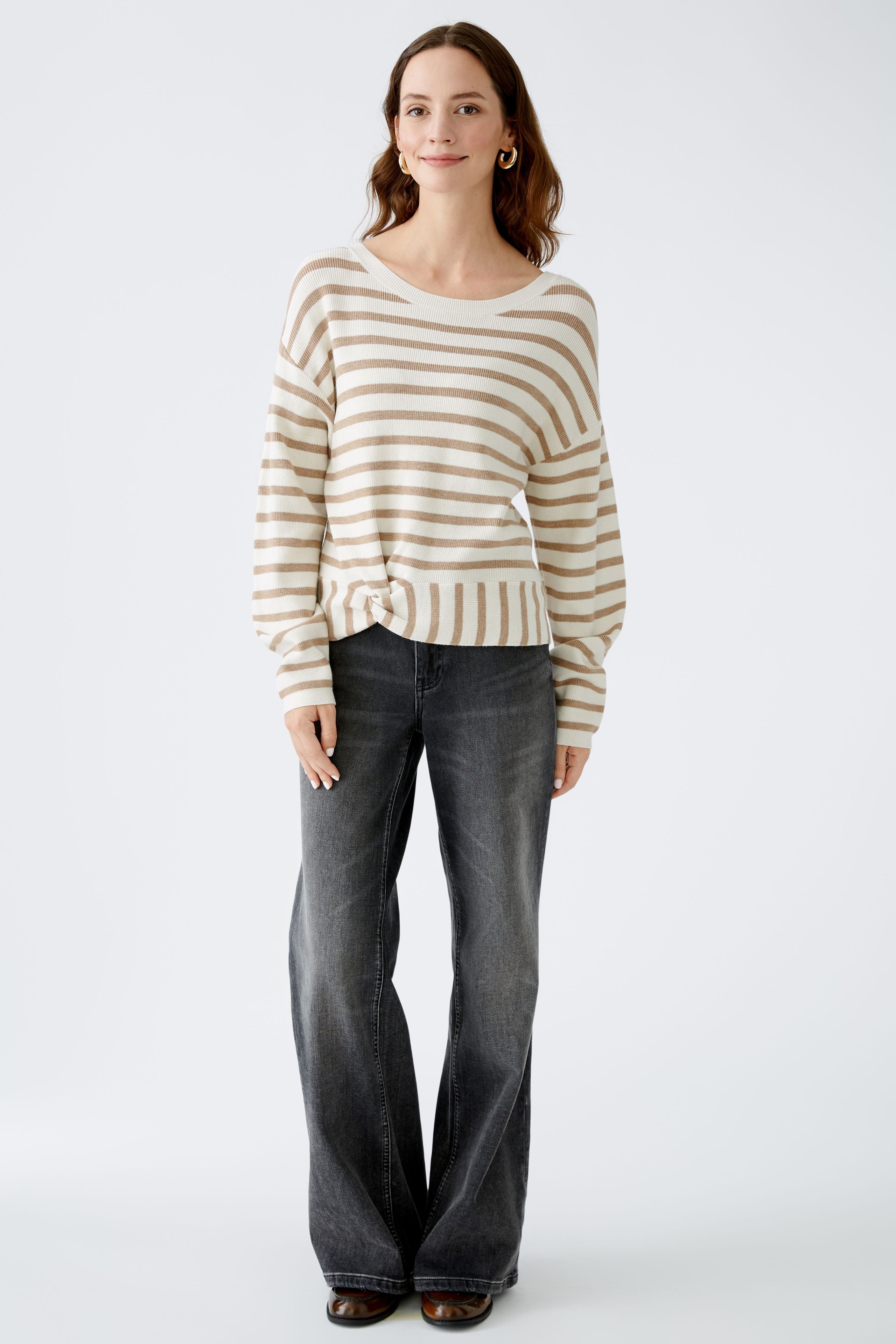 White & Camel Stripe Sweater 90174