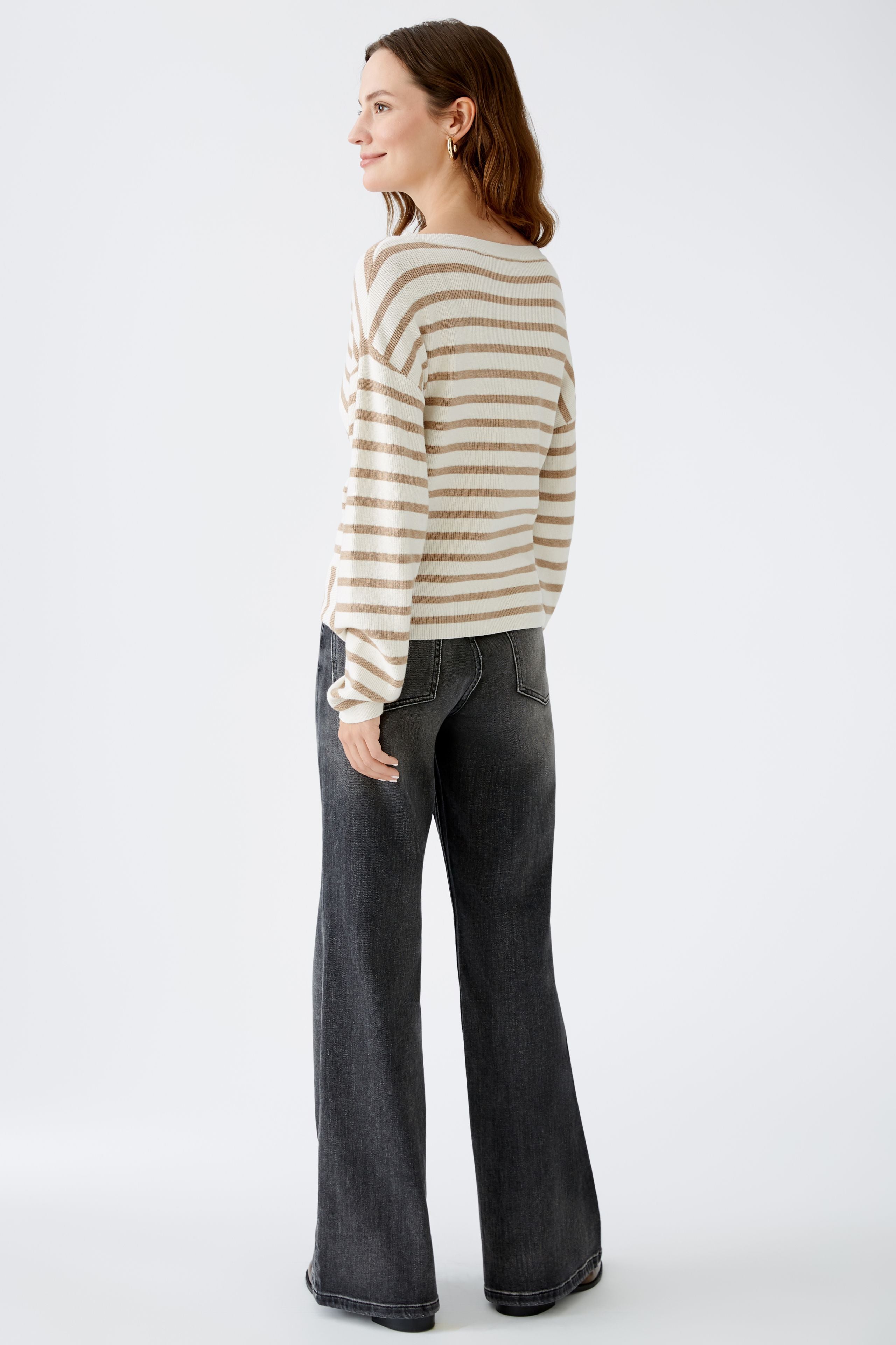 White & Camel Stripe Sweater 90174