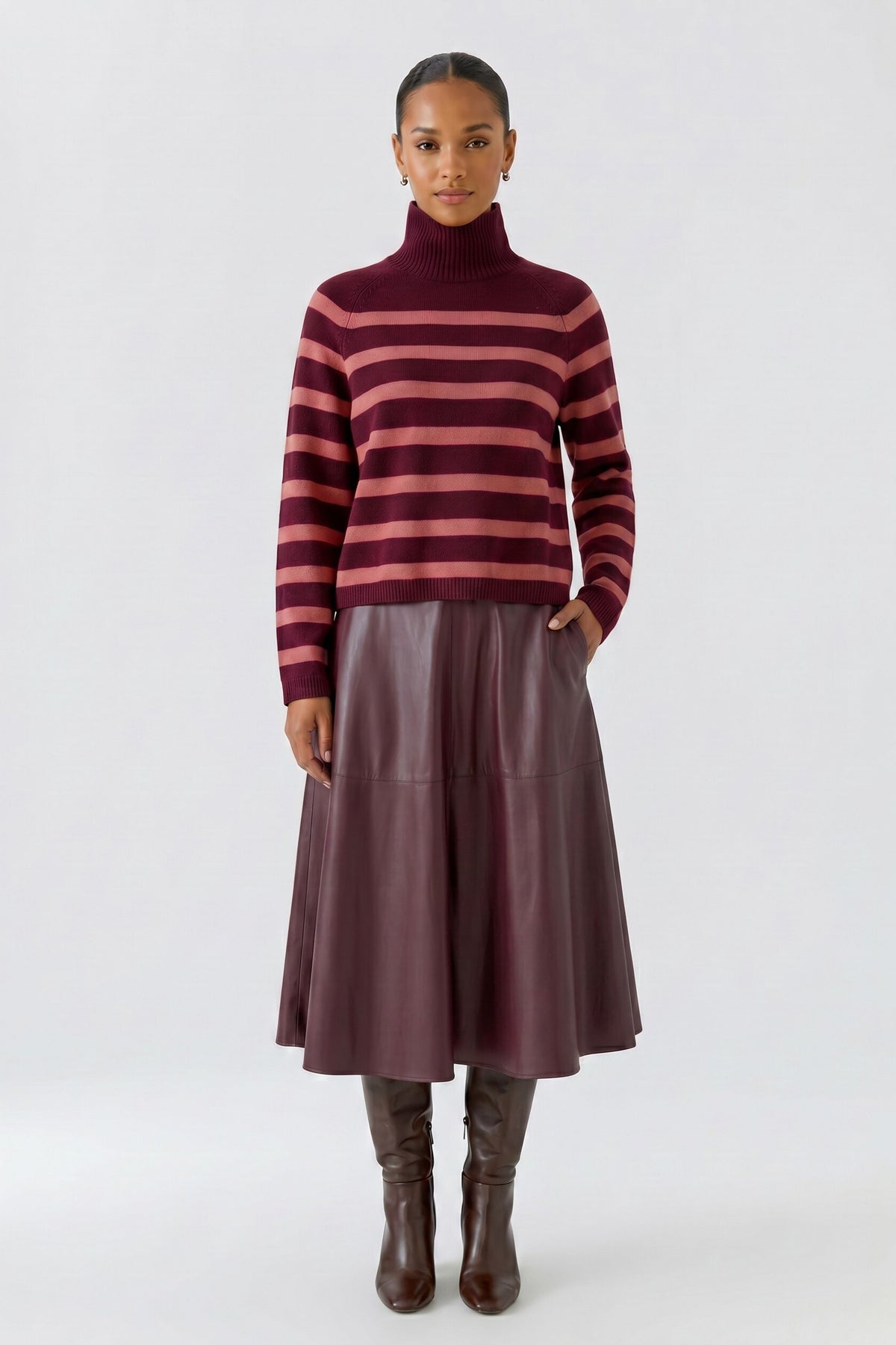 Dark Red Stripe Funnel Neck - 99825