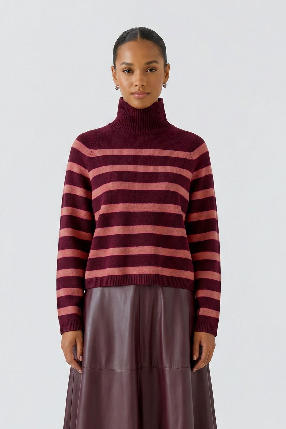 Dark Red Stripe Funnel Neck - 99825