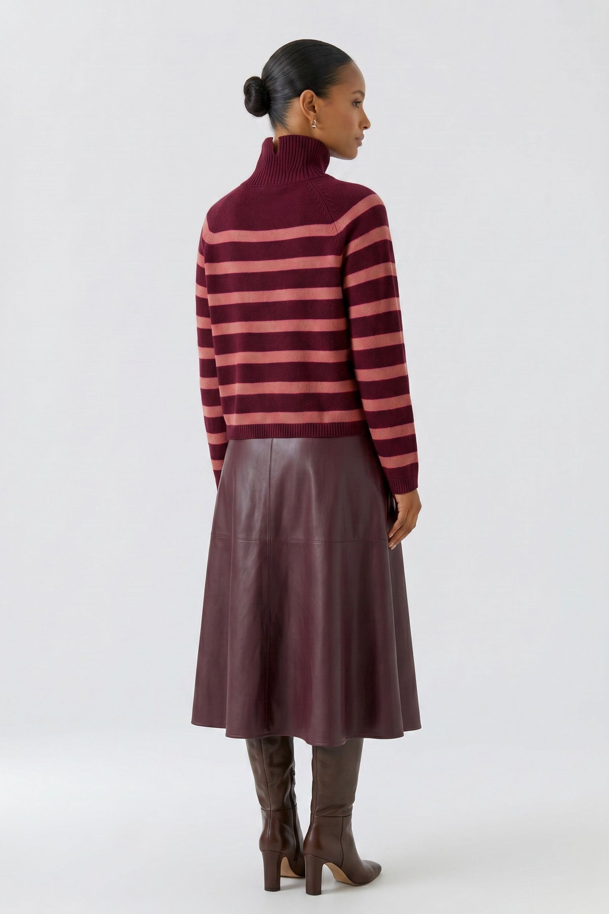 Dark Red Stripe Funnel Neck - 99825