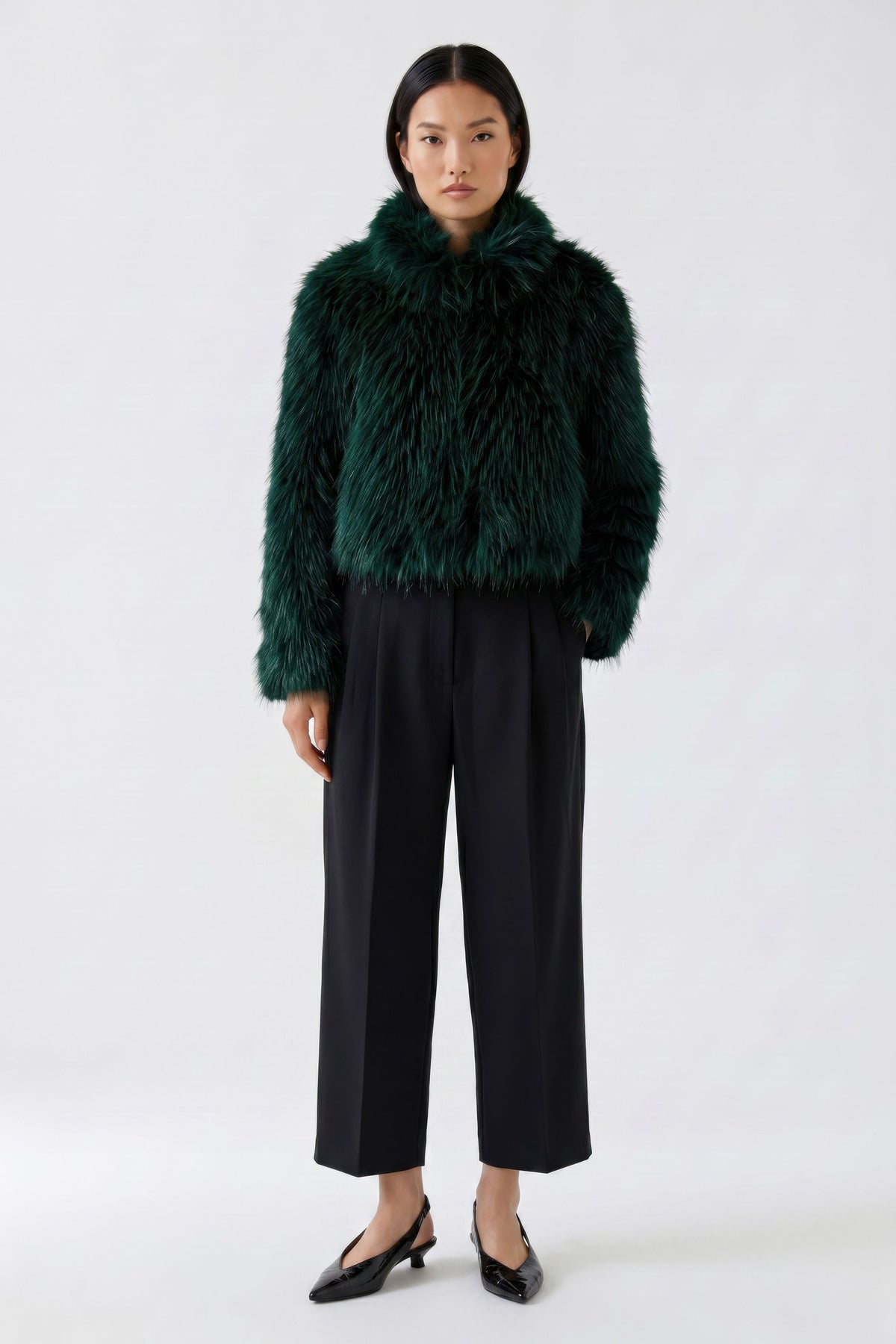 Dark Green Faux Fur Jacket - 100473