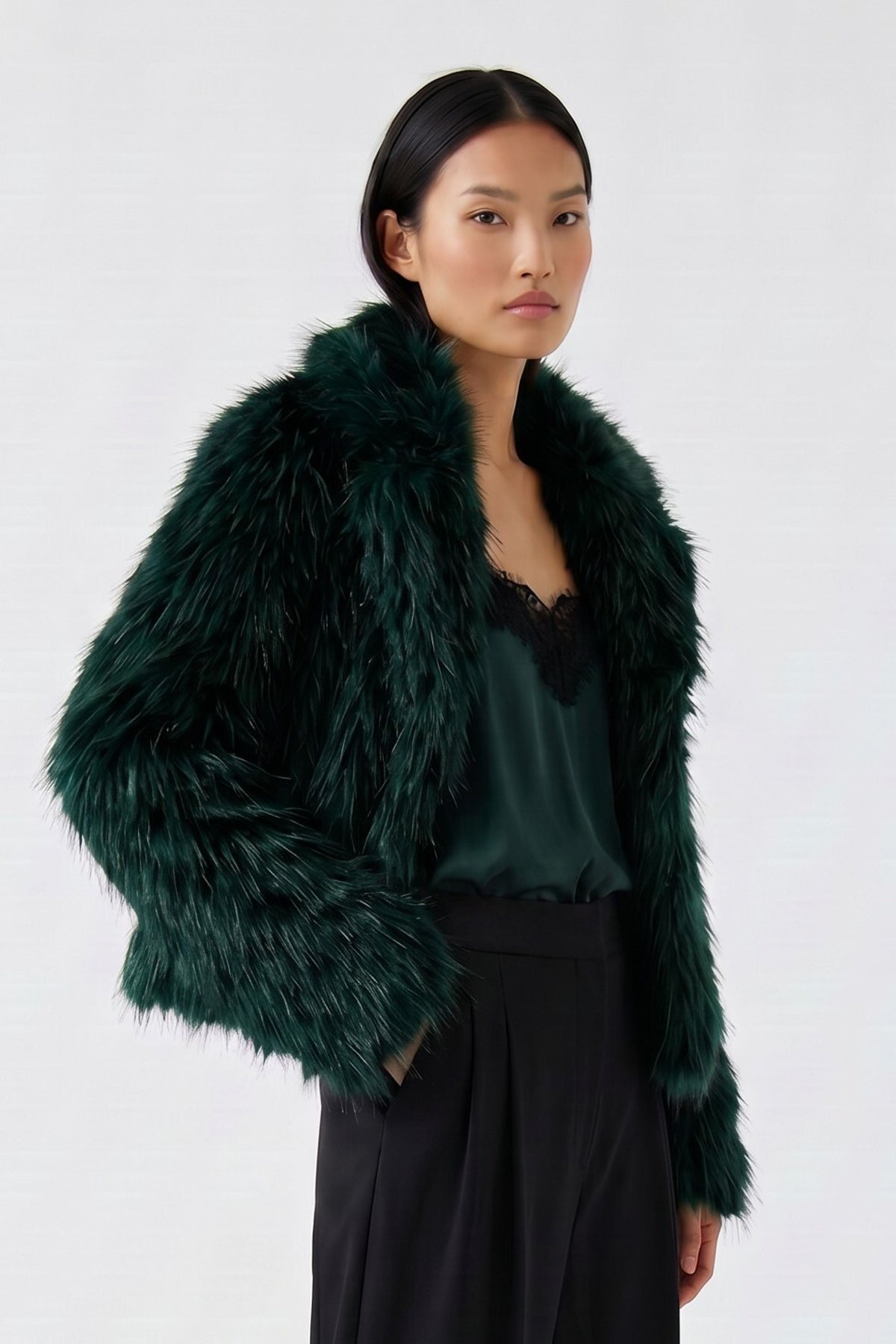 Dark Green Faux Fur Jacket - 100473