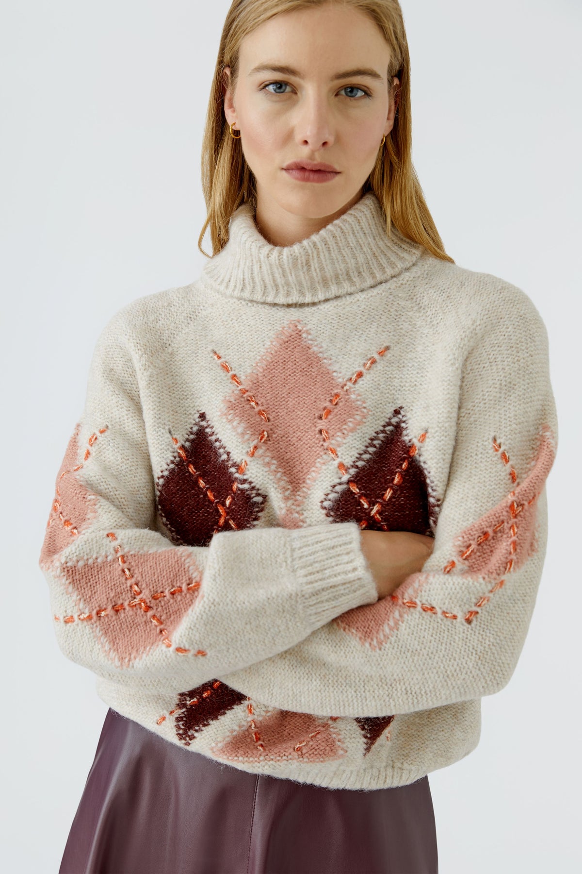 Light Stone & Red Argyle Pullover - 99850