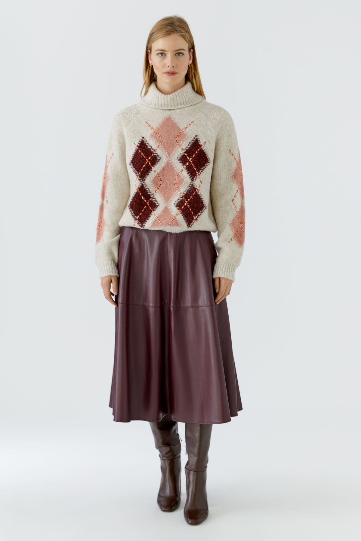 Light Stone & Red Argyle Pullover - 99850