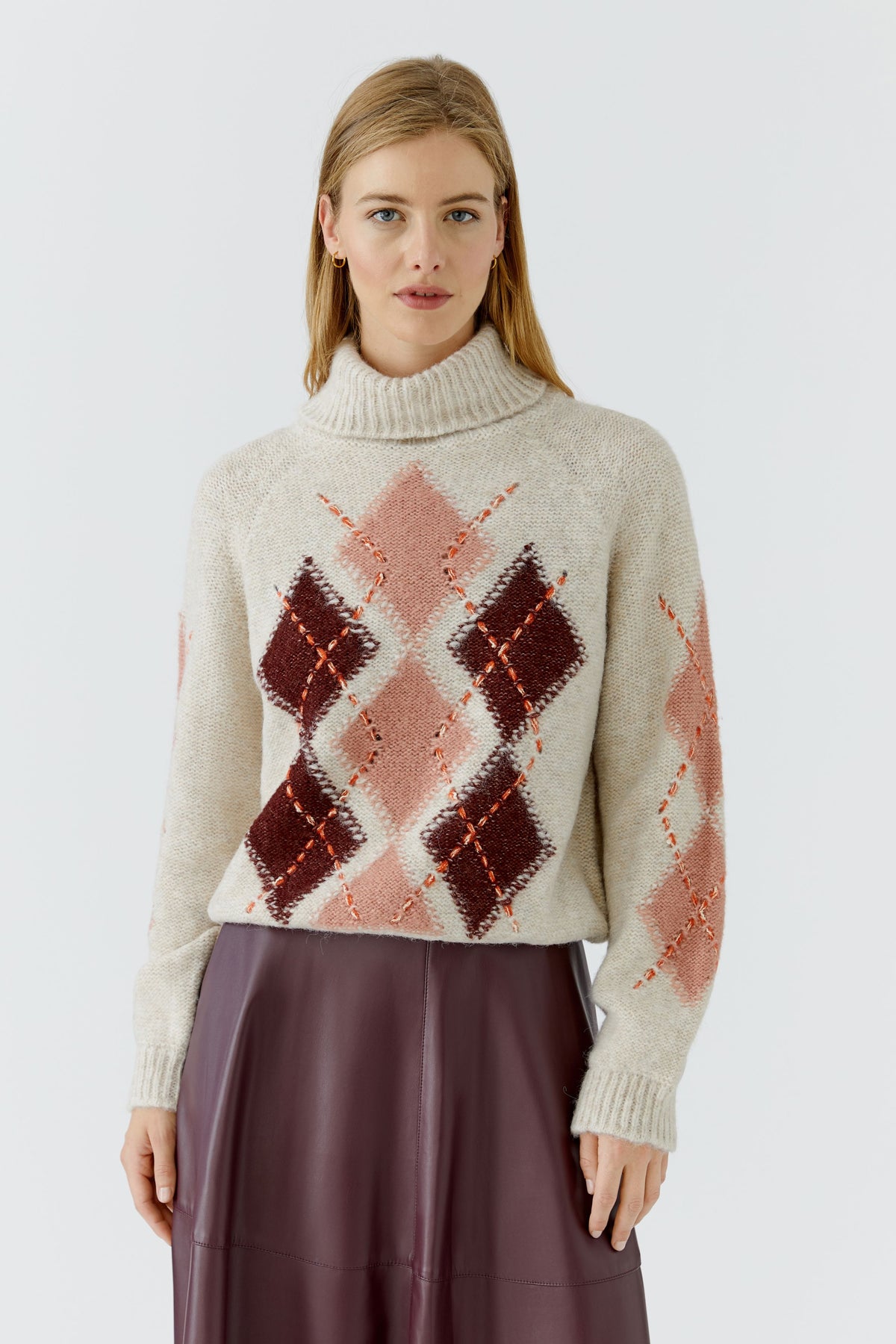 Light Stone & Red Argyle Pullover - 99850