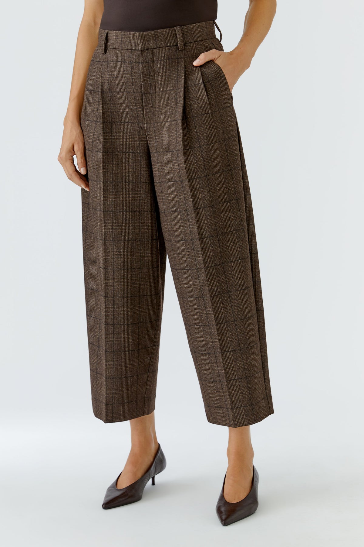Brown Check Front Pleat Trousers - 100440