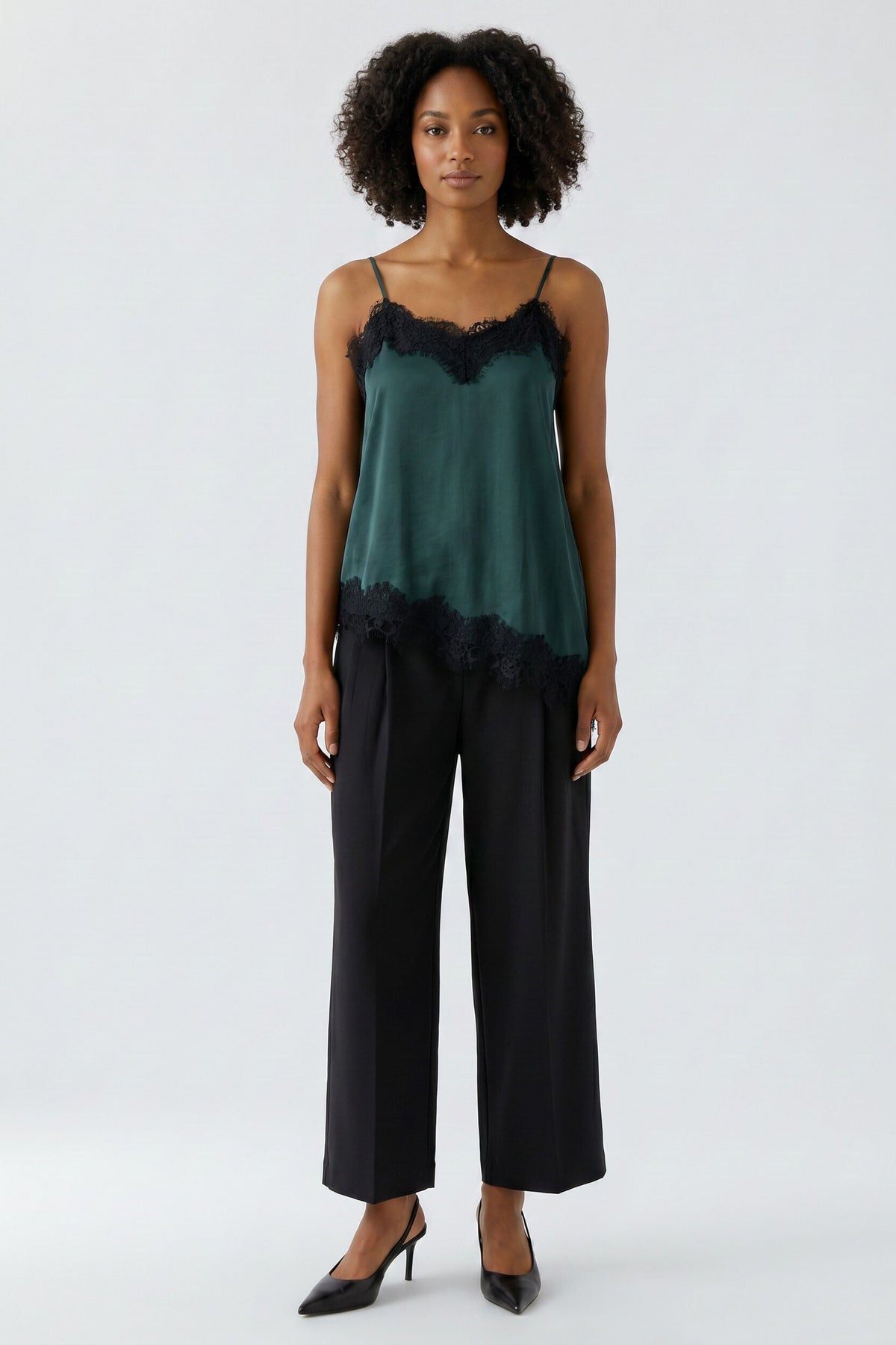 Scarab Lace Trim Satin Cami - 100004