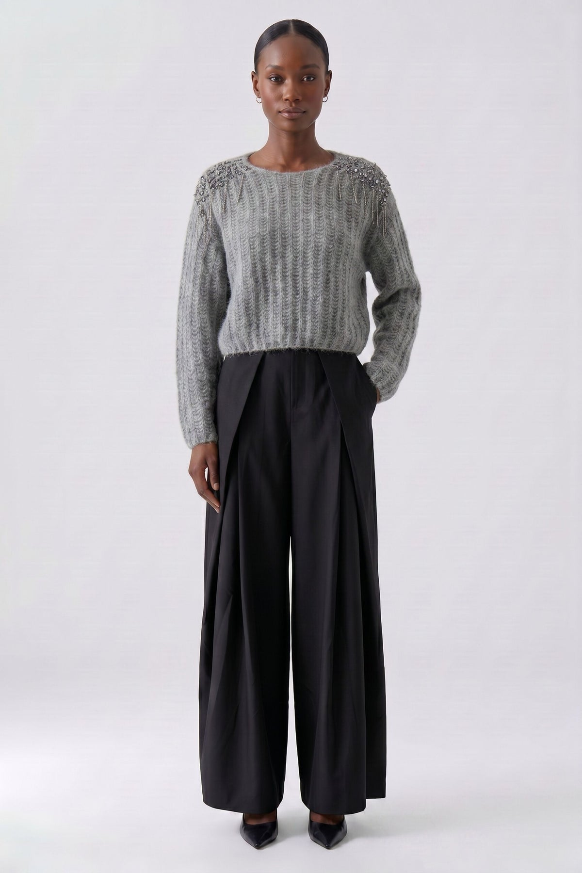 Black Pleat Front Trousers - 100137