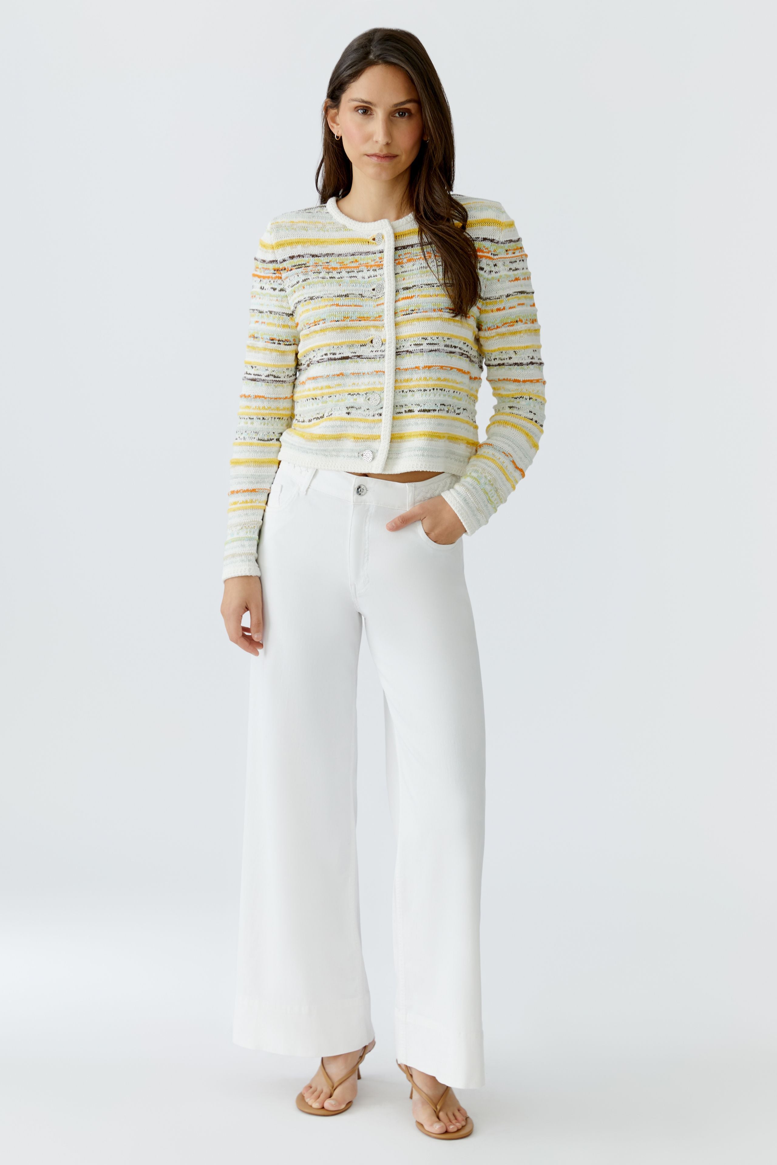 White & Yellow Stripe Cardigan - 97327