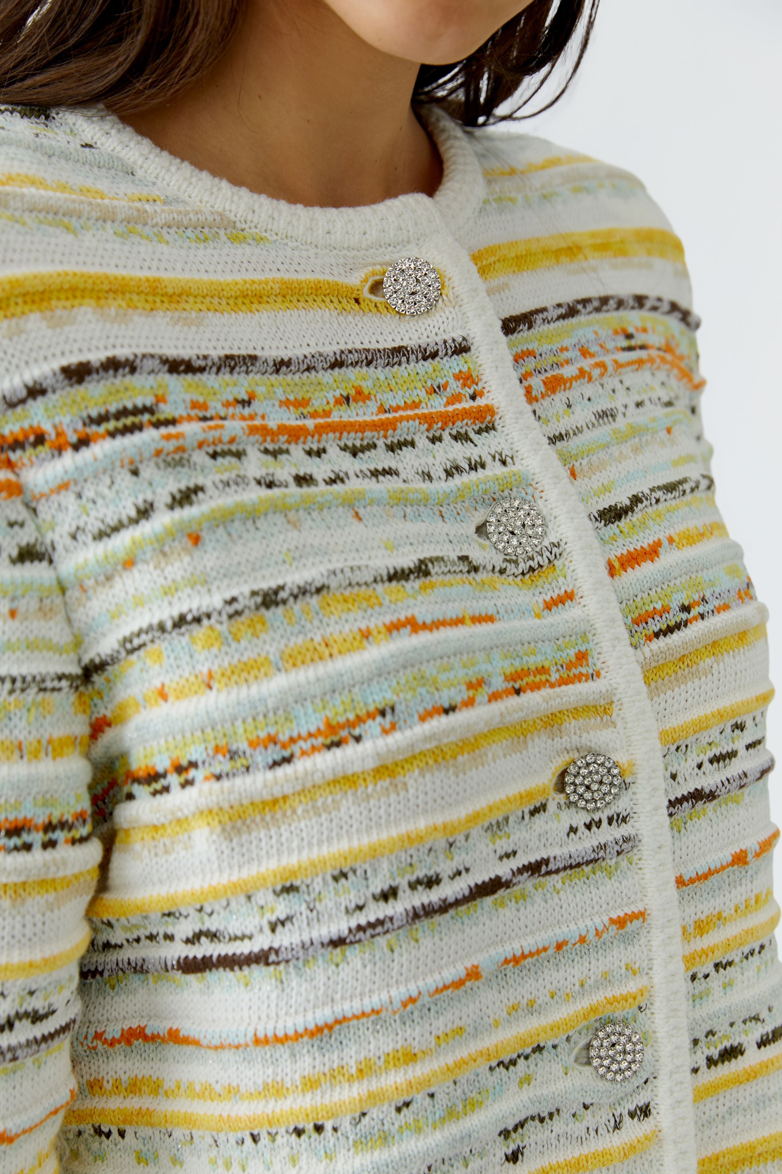 White & Yellow Stripe Cardigan - 97327