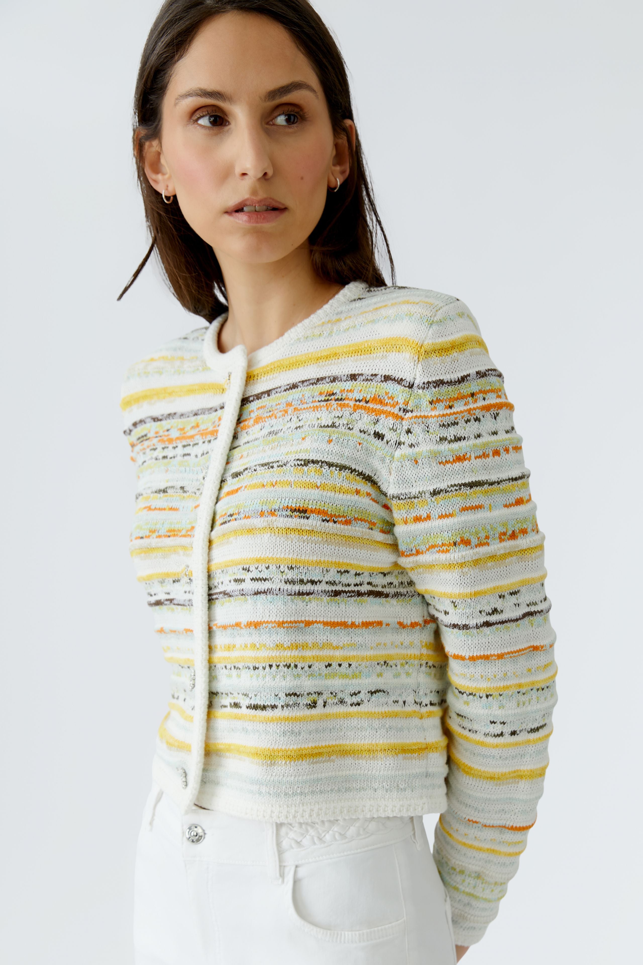 White & Yellow Stripe Cardigan - 97327