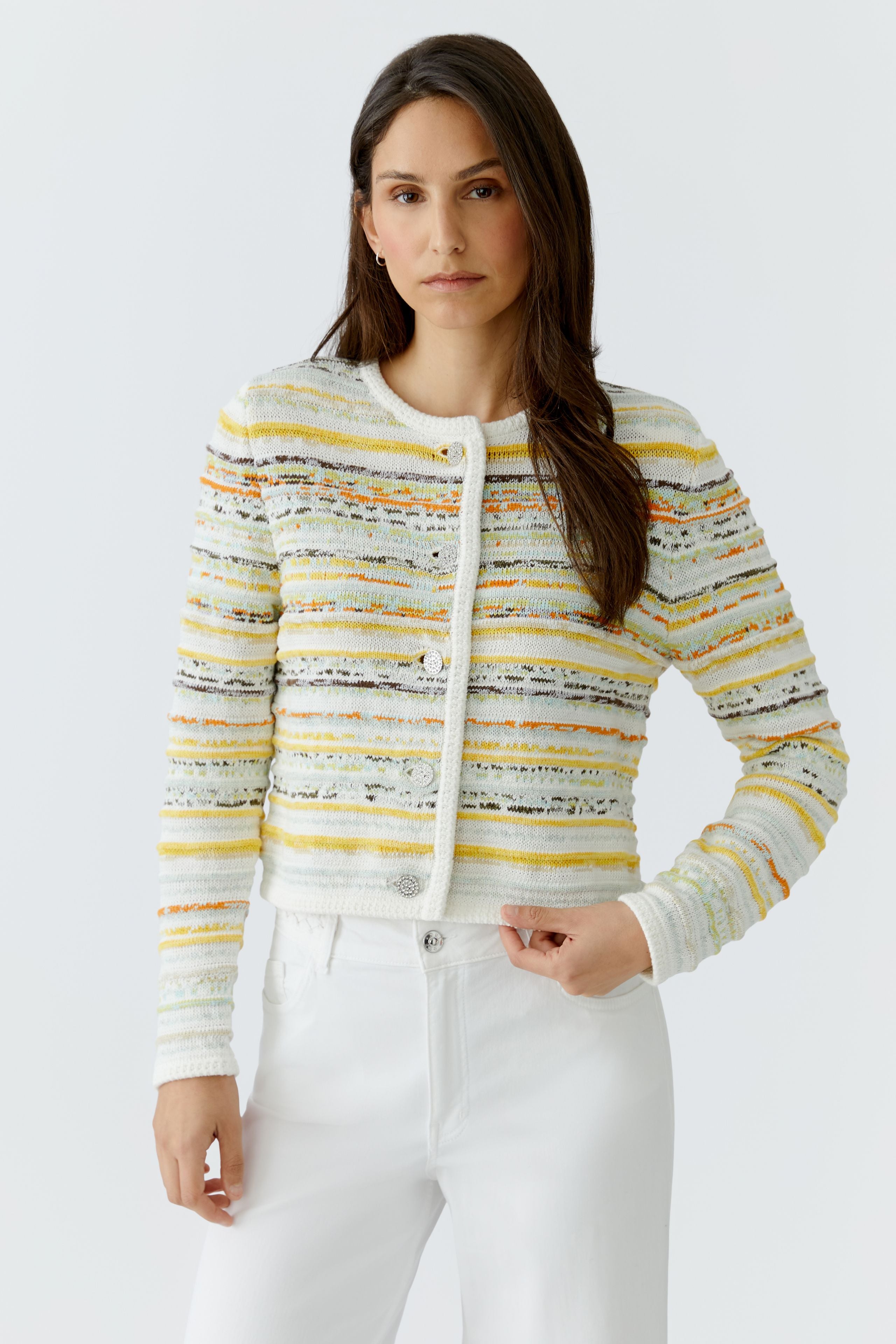 White & Yellow Stripe Cardigan - 97327