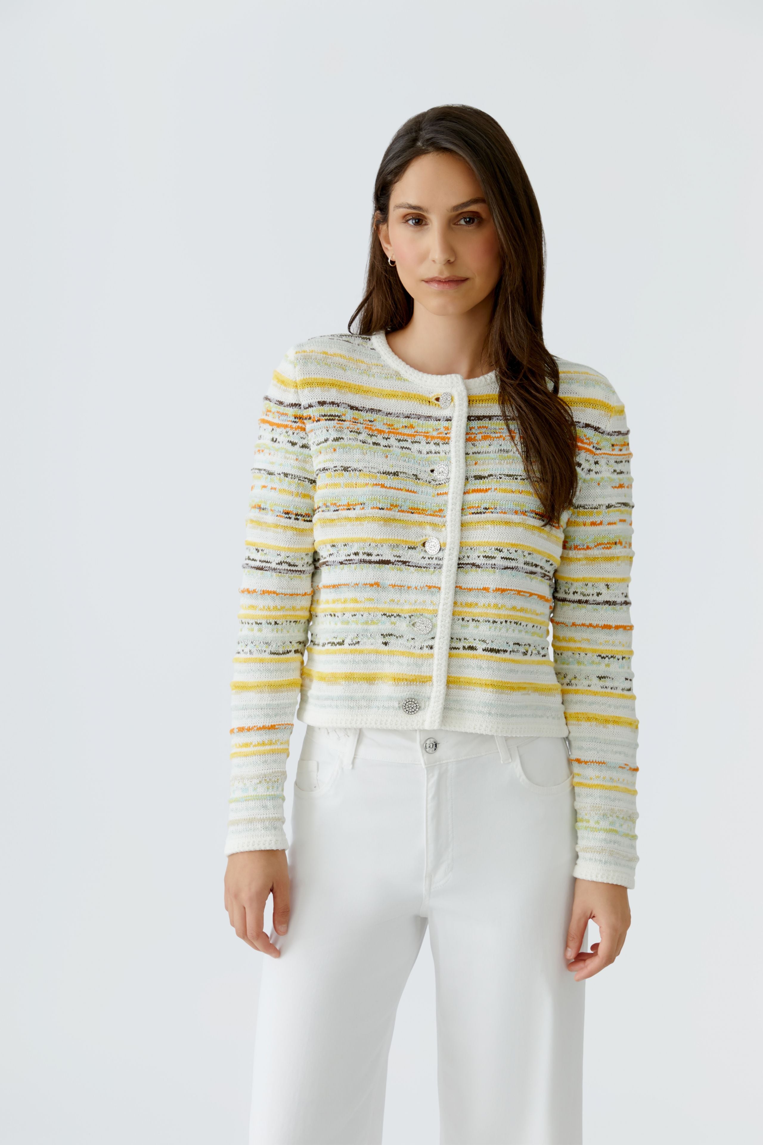 White & Yellow Stripe Cardigan - 97327