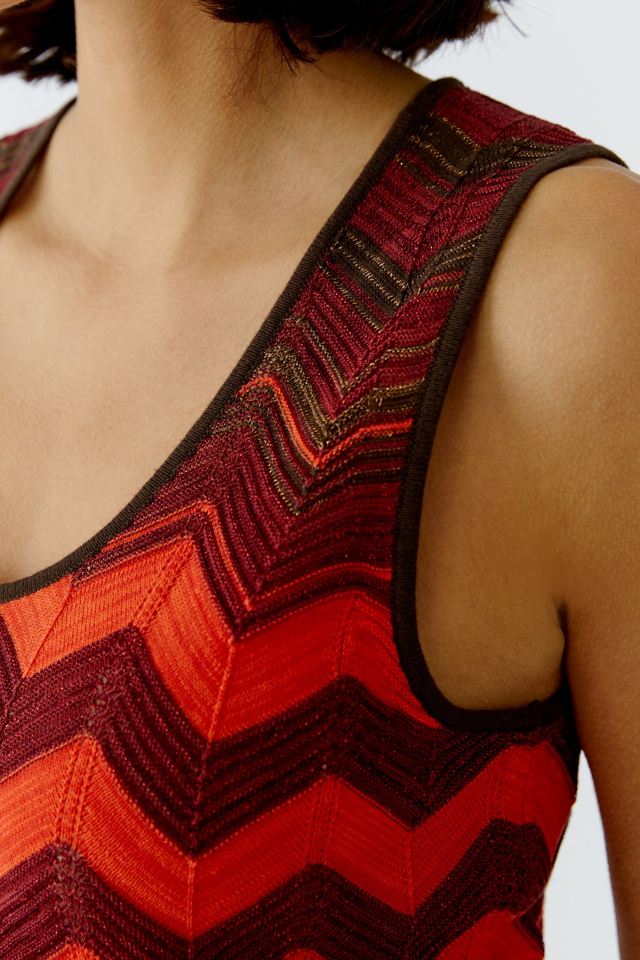 Dark Brown & Red Knitted Top - 97567