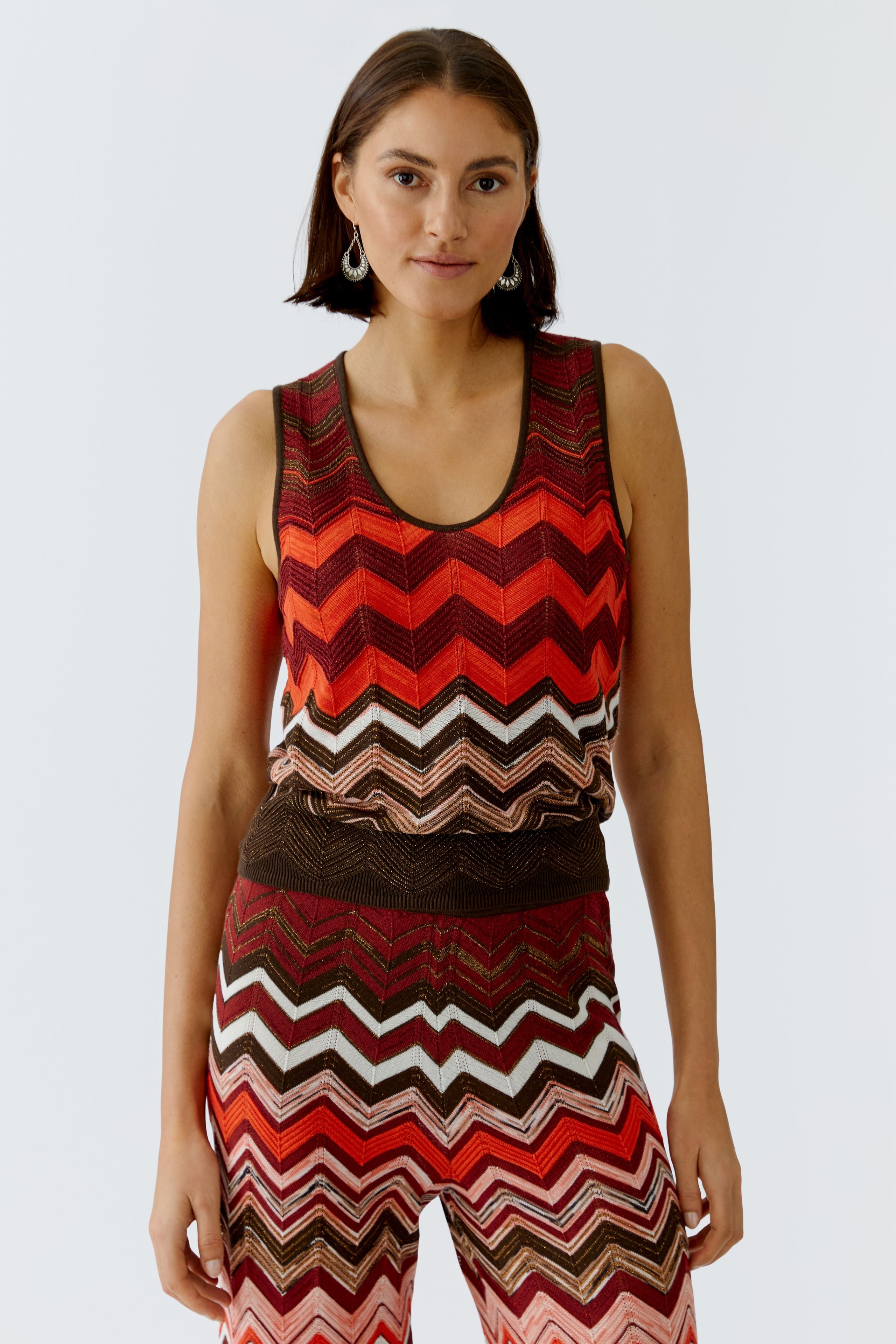 Dark Brown & Red Knitted Top - 97567