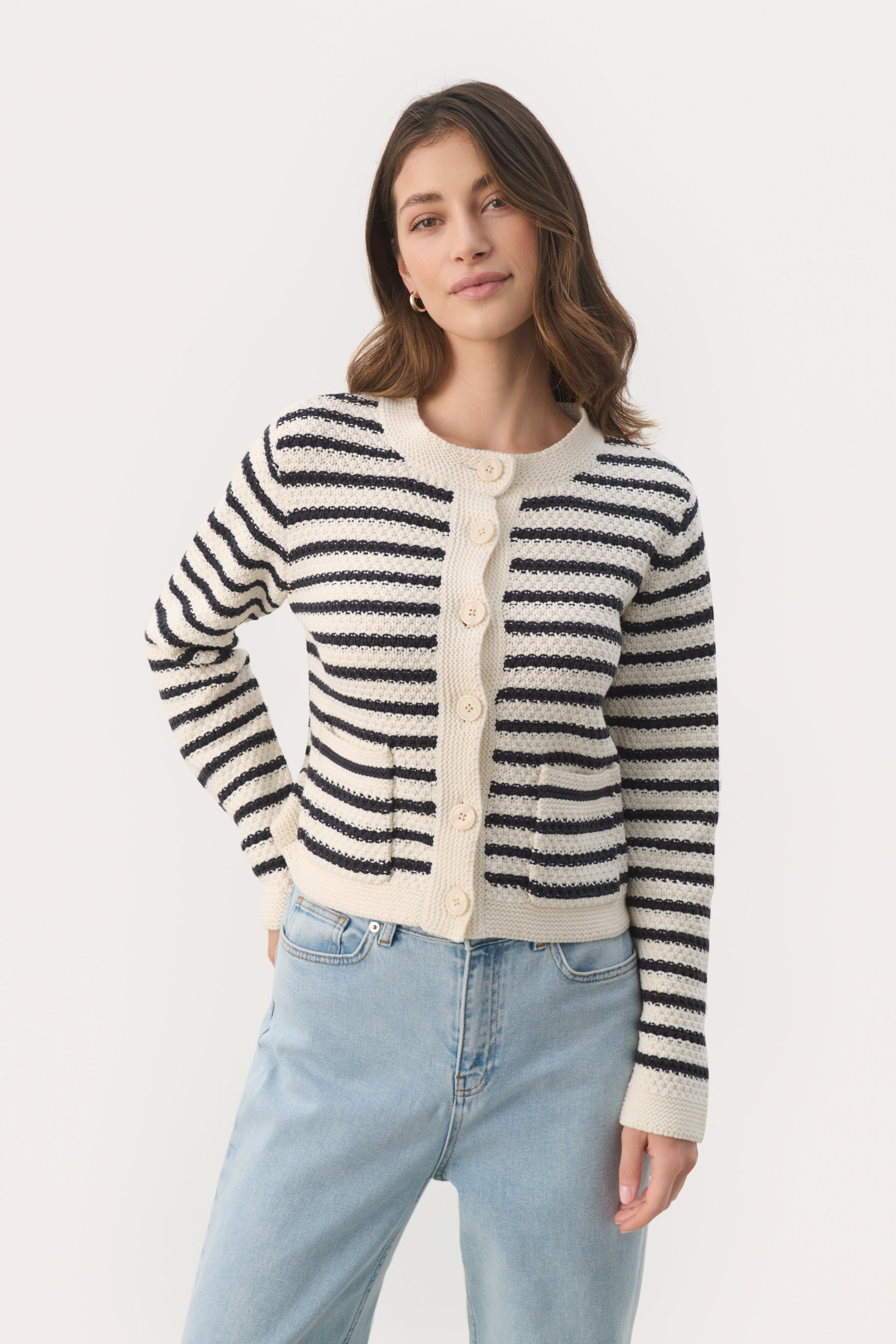 Elmie Dark Navy Stripe Cardigan - 30308520