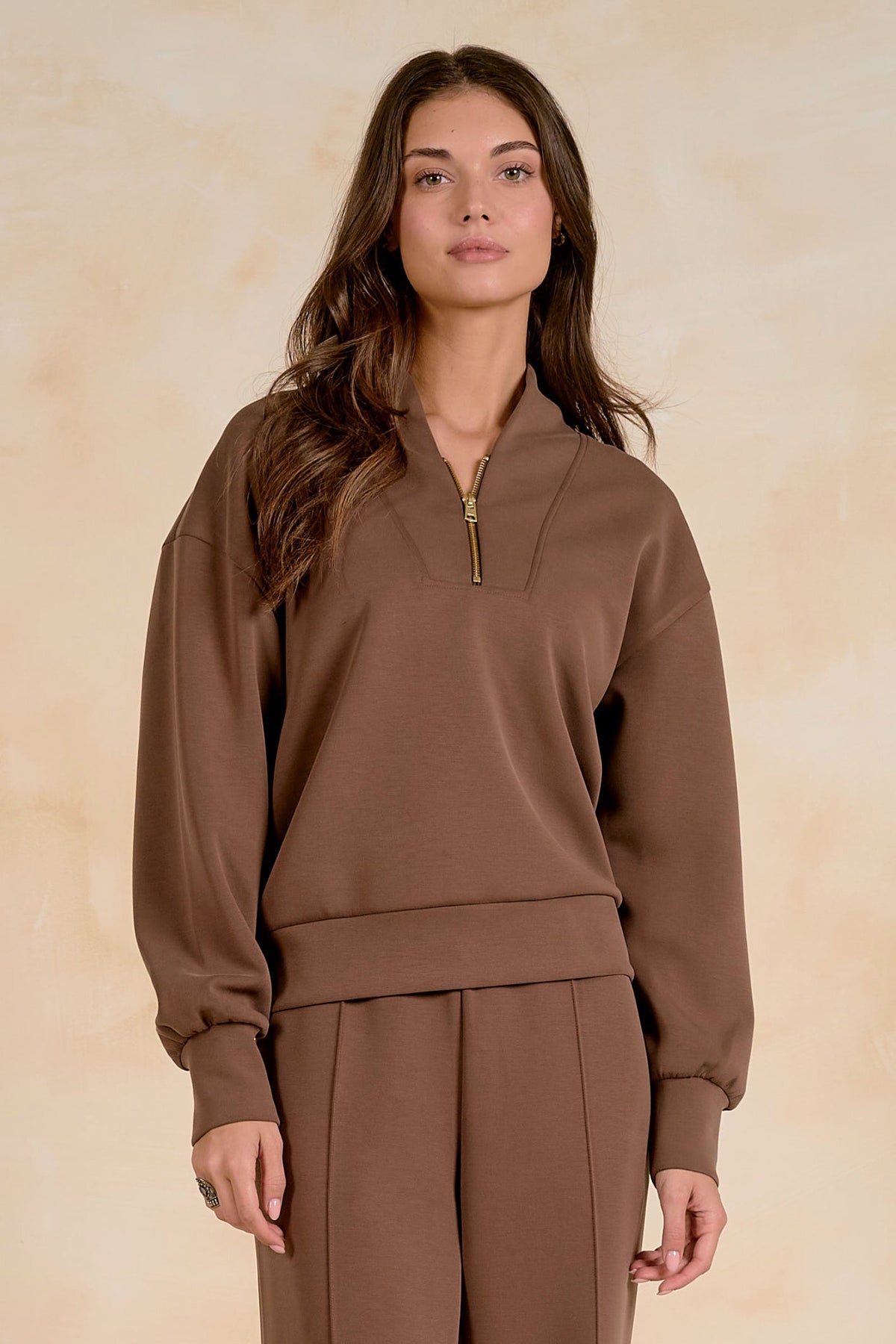 Light Brown 3/4 Zip Top - SC11742