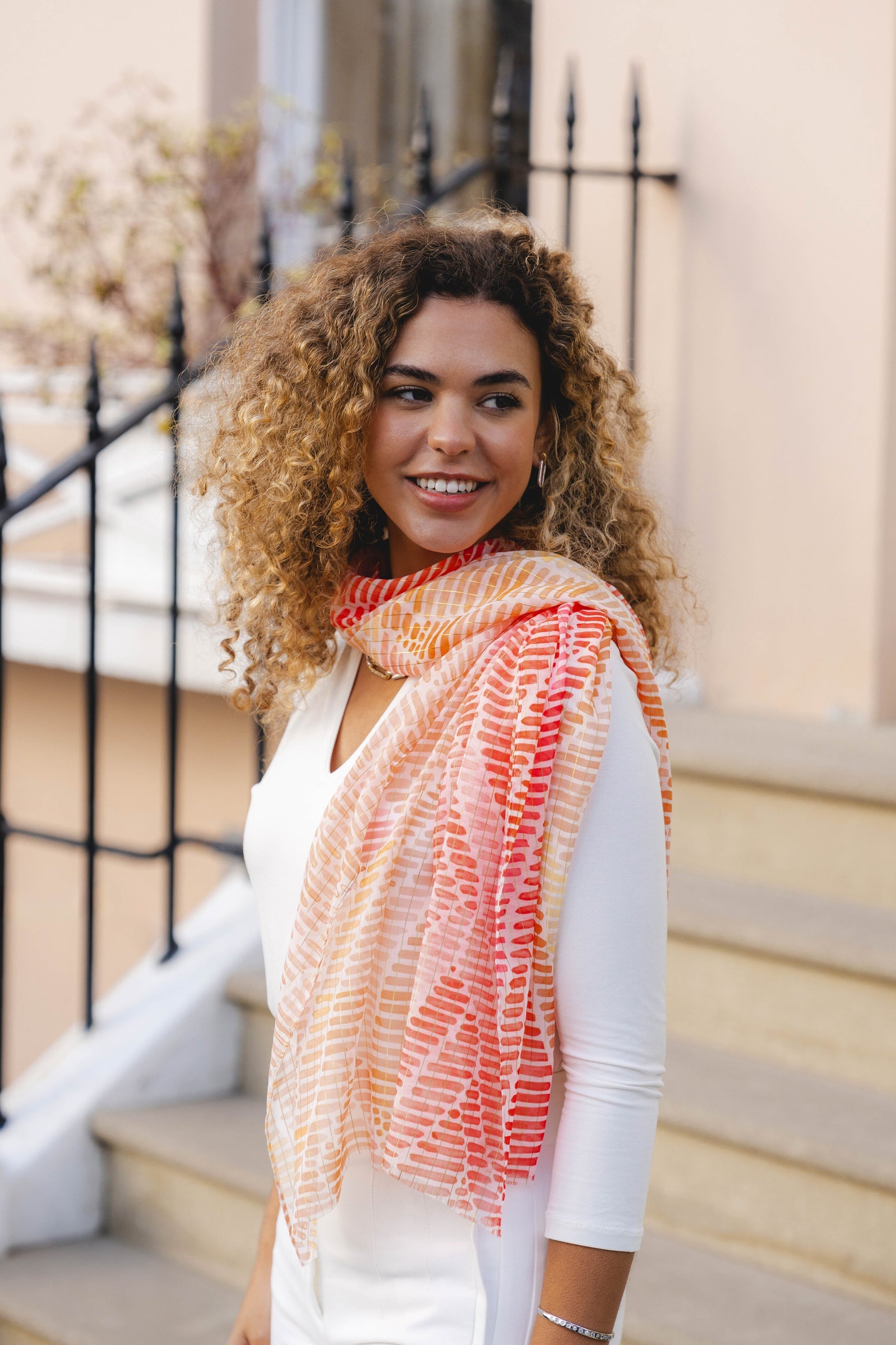 Orange Stripe Print Scarf - SC1745