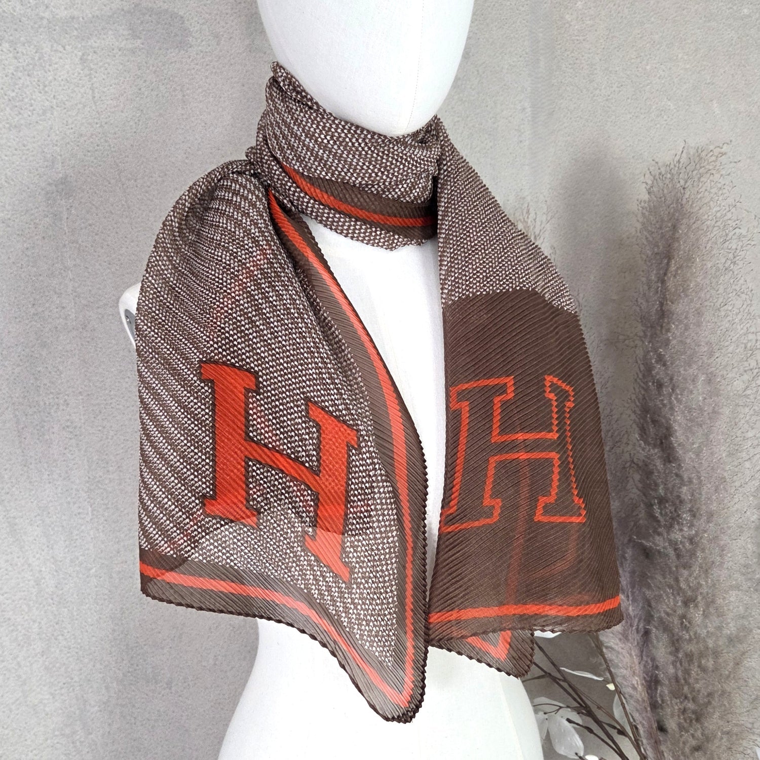 Orange & Brown H Crinkle Scarf - 0433