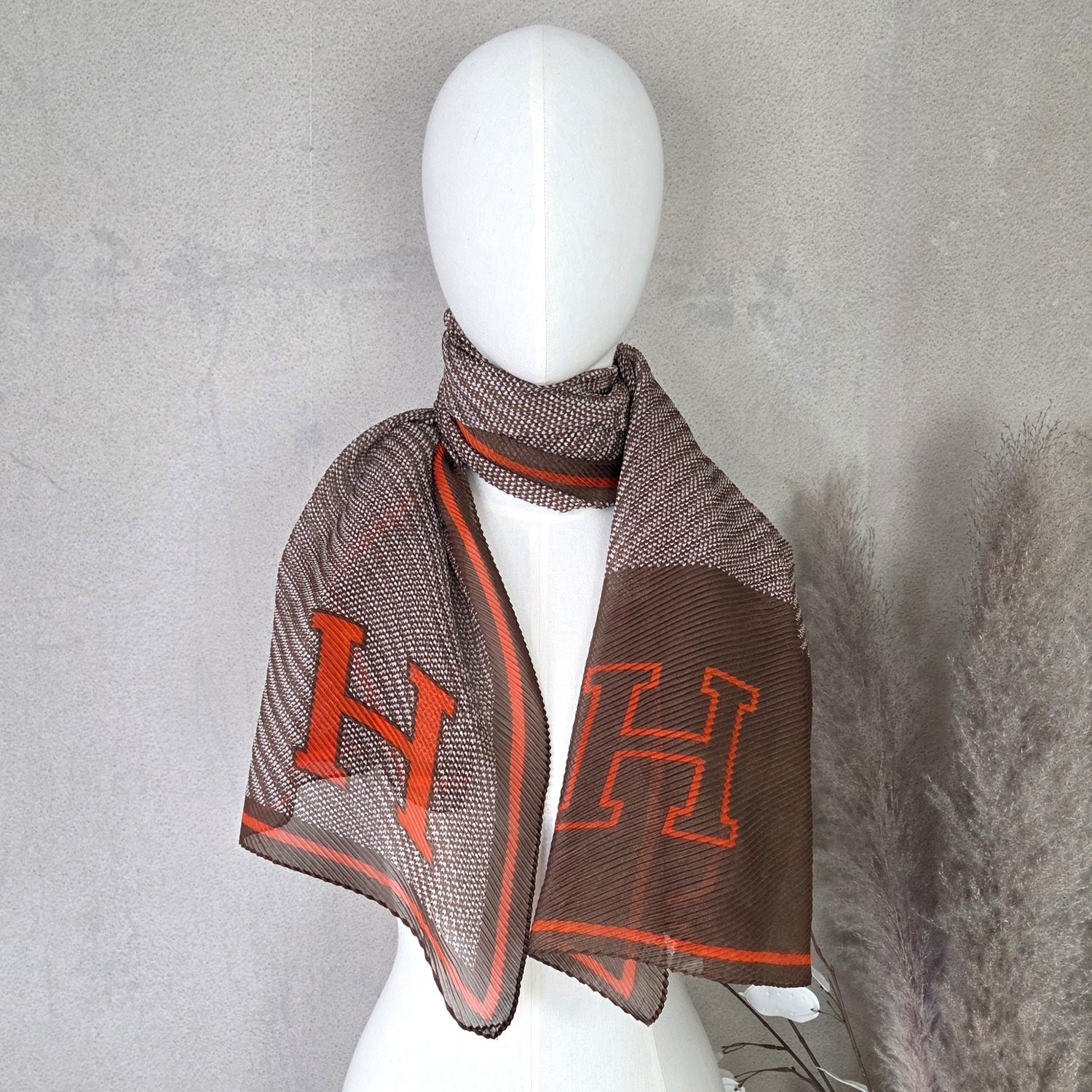 Orange & Brown H Crinkle Scarf - 0433