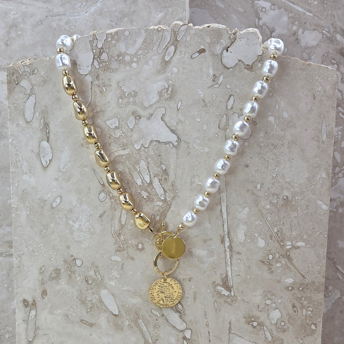 Faux Pearl & Beaded Necklace - TJ012N