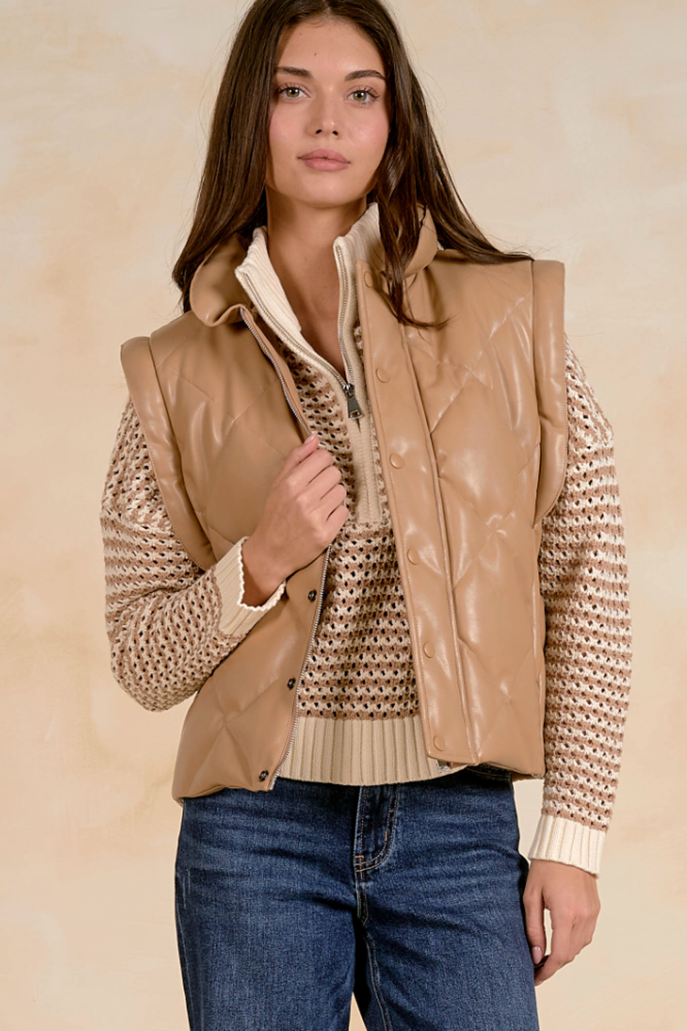 Tan Quilted Vest - FLQ8505